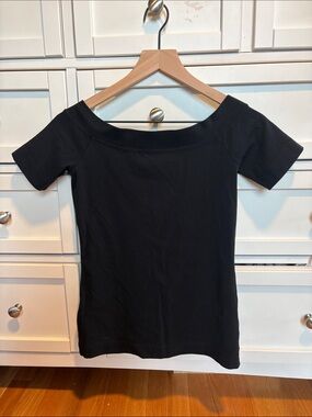 J. Crew Black Off-the-Shoulder Short Sleeve Tee